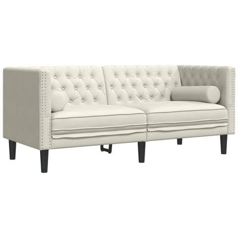 Divano Chesterfield Con Rinforzi 2 Posti Crema In Velluto - Foto 2