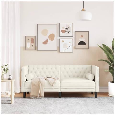 Divano Chesterfield Con Rinforzi 2 Posti Crema In Velluto - Foto 3