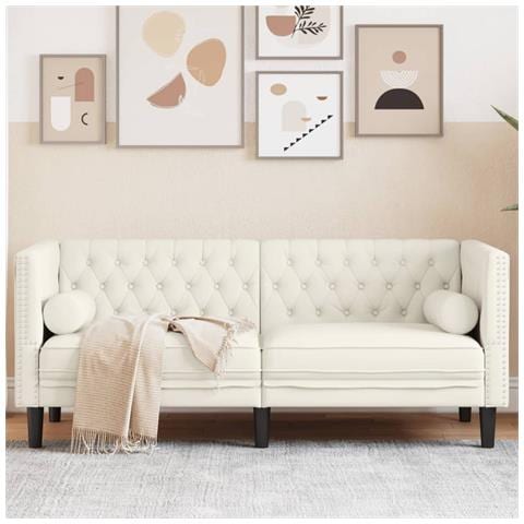 Divano Chesterfield Con Rinforzi 2 Posti Crema In Velluto - Foto 1