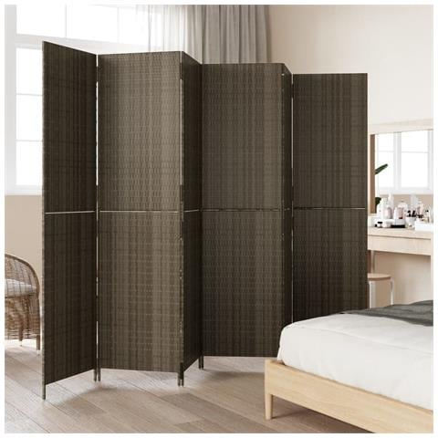 Divisorio Per Ambienti A 6 Pannelli Grigio In Polyrattan - Foto 3