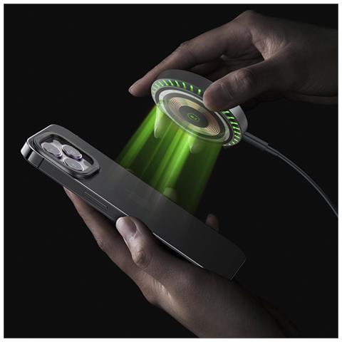 Caricatore Per Auto Magsafe Da 15 W Con Luci Led Ambientali. Per Presa D'aria, Rimovibile Per Utilizzo Da Tavolo. 6,8x6,8x6,5 Cm. Colore Nero - Foto 7