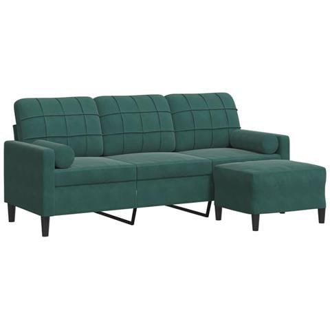 Divano A 3 Posti Con Poggiapiedi Verde Scuro 180 Cm In Velluto - Foto 2