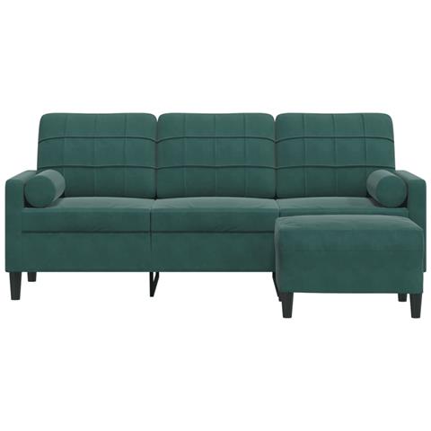 Divano A 3 Posti Con Poggiapiedi Verde Scuro 180 Cm In Velluto - Foto 3