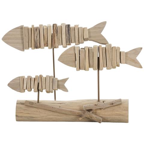 Scultura Pesce 11 - Marrone - Legno - 37x10x24 Cm - Foto 1