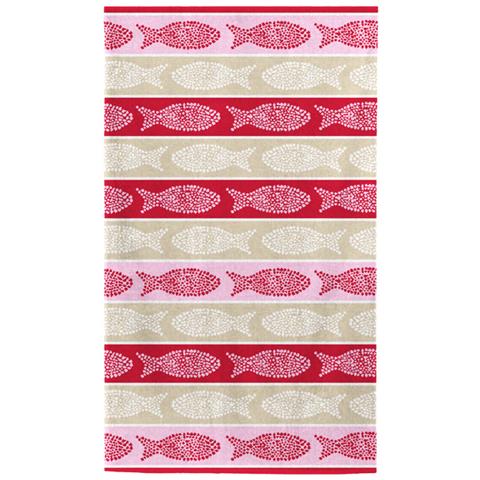 Telo Mare Jacquard Spugna Asciugamano Spiaggia Disegno Fish Pois Telo Mare Beige-fucsia - Foto 1