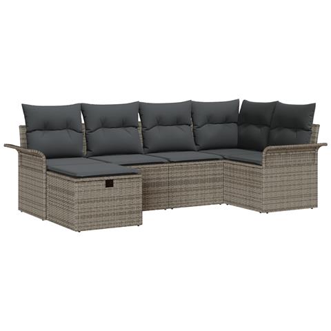 Set di divano da giardino  6 pezzi con cuscini Grigio Rattan Poliestere, Divano da giardino vitaXL 2 posti con spazio di stoccaggio e cuscini Grigio Rattan Poliestere - Foto 1