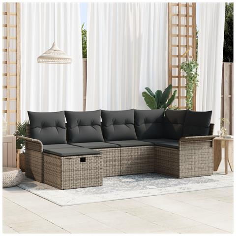 Set di divano da giardino  6 pezzi con cuscini Grigio Rattan Poliestere, Divano da giardino vitaXL 2 posti con spazio di stoccaggio e cuscini Grigio Rattan Poliestere - Foto 2