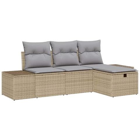 Set Divano da Giardino da 4 Pezzi con Cuscini Beige Rattan Polietilene - Foto 1