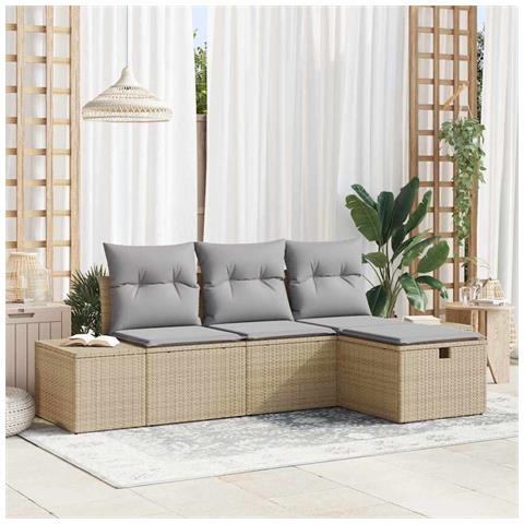 Set Divano da Giardino da 4 Pezzi con Cuscini Beige Rattan Polietilene - Foto 2