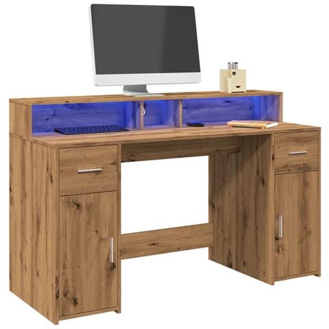 Scrivania con Luci LED Rovere 140x55x91 cm in Legno Multistrato - Foto 2
