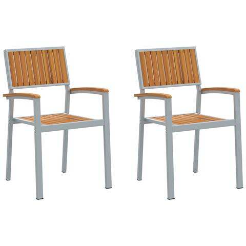 Sedie da Giardino 2 pz Impilabili Grigio Legno Massello Acacia e Metallo - Foto 1