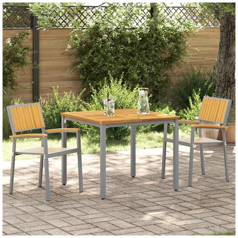Sedie da Giardino 2 pz Impilabili Grigio Legno Massello Acacia e Metallo - Foto 2