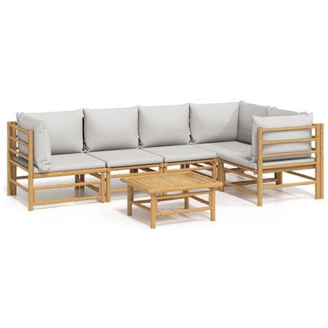 Set Salotto da Giardino 6pz con Cuscini Grigio Chiaro Bambù - Foto 1