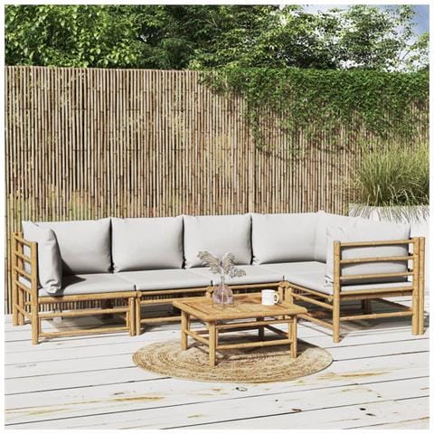 Set Salotto da Giardino 6pz con Cuscini Grigio Chiaro Bambù - Foto 2