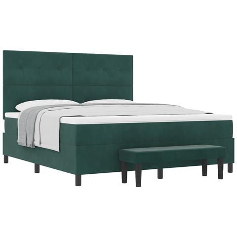 Letto con Rete a Molle con Materasso e Panca Verde Scuro 180x200 cm in Velluto - Foto 1
