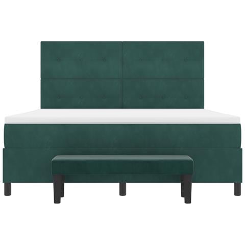 Letto con Rete a Molle con Materasso e Panca Verde Scuro 180x200 cm in Velluto - Foto 9