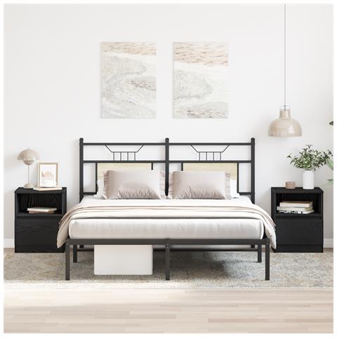 Comò da letto 2 pezzi Nero e Rovere 40x40x50 cm in legno ingegnerizzato - Foto 2