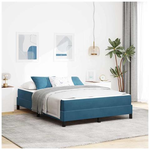 Letto box spring con materasso Blu Scuro 140 x 190 cm Velluto - Foto 2