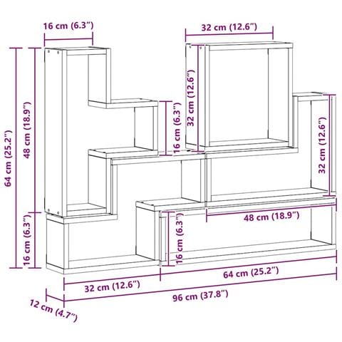 Cubo da Parete Rovere nero 96 x 12 x 64 cm Legno multistrato - Foto 9