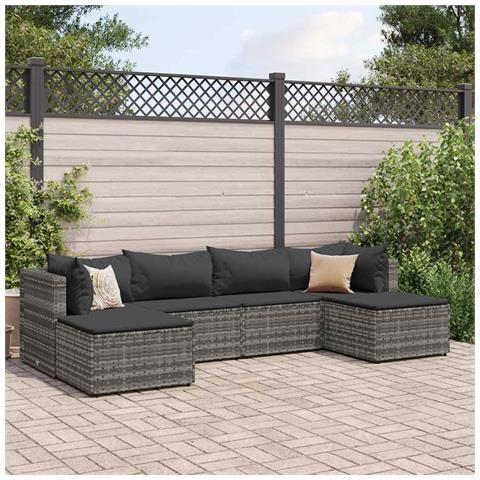 Set Divani da Giardino 6 pz con Cuscini in Polyrattan Grigio - Foto 2