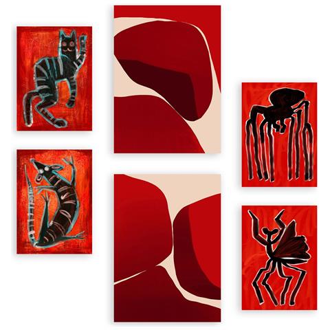 Set Di 6 Stampe Creature Lapidate In Animali Astratti Dipinti Decorativi Estetici Per Il Tuo Soggiorno, Camera Da Letto, Casa A3 & A4 Senza Cornice - Foto 1