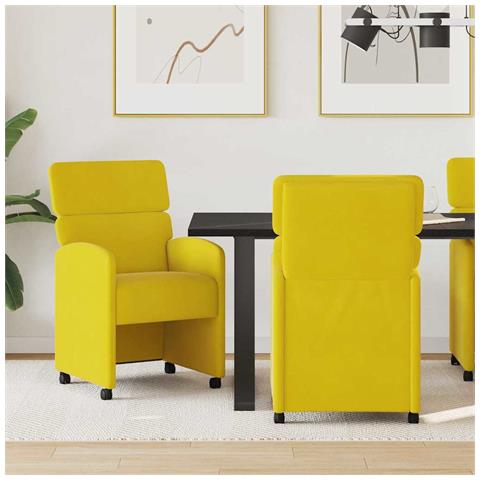 Sedie da Pranzo con Ruote 2 pcs Giallo 58 x 65 x 98 cm Velluto - Foto 2