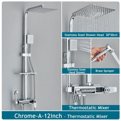 Colonna doccia, Blackswan, Tipo M249, modello cromato lucido, 4 vie, termostato, display LCD, doccetta a pressione e bocca mobile nascosta, misura 30 cm - Foto 2