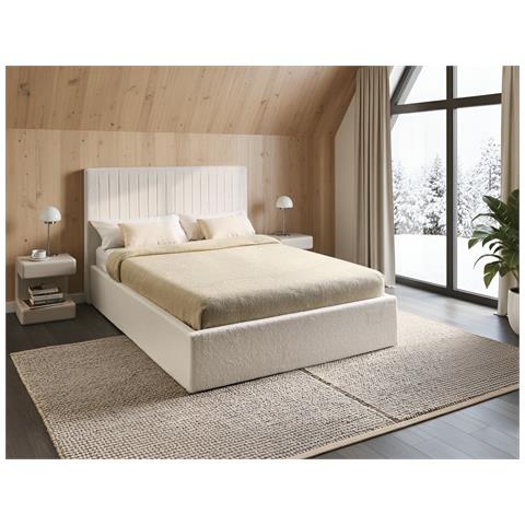 Letto Contenitore Bouclé Vion 140 X 200 Cm Bianco Sporco - Foto 1