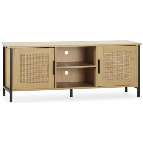 Mobile Tv Cruz 2 Ante Colore Rovere Con Rattan Naturale, 120 Cm - Foto 1