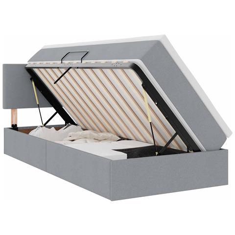 Letto con contenitore e LED Grigio chiaro 90 x 190 cm Tessuto - Foto 1