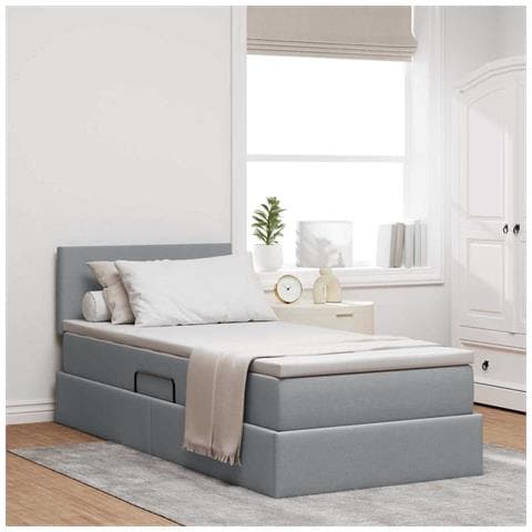 Letto con contenitore e LED Grigio chiaro 90 x 190 cm Tessuto - Foto 2