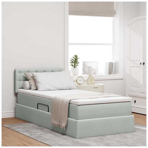 Letto con contenitore e LED Grigio chiaro 90 x 190 cm Velluto - Foto 2