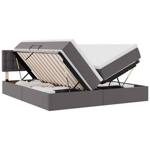 Letto con contenitore e LED Grigio 180 x 200 cm Pelle Sintetica - Foto 1