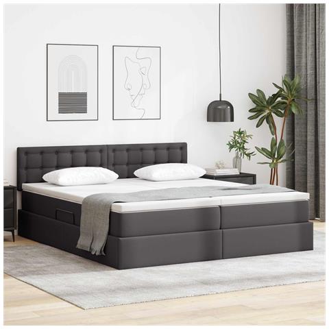 Letto con contenitore e LED Grigio 180 x 200 cm Pelle Sintetica - Foto 2