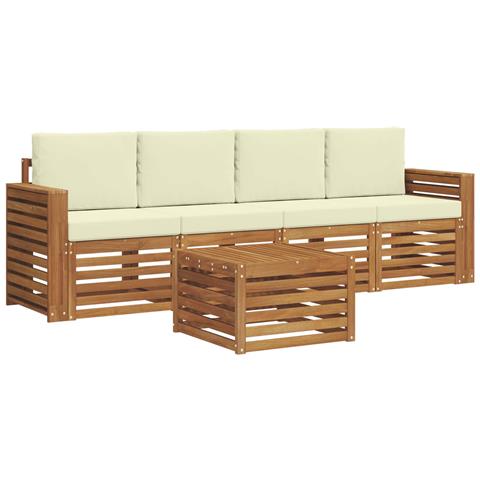Set divani 5 pcs Naturale e Crema Legno di Acacia Massello - Foto 1