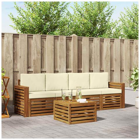 Set divani 5 pcs Naturale e Crema Legno di Acacia Massello - Foto 2