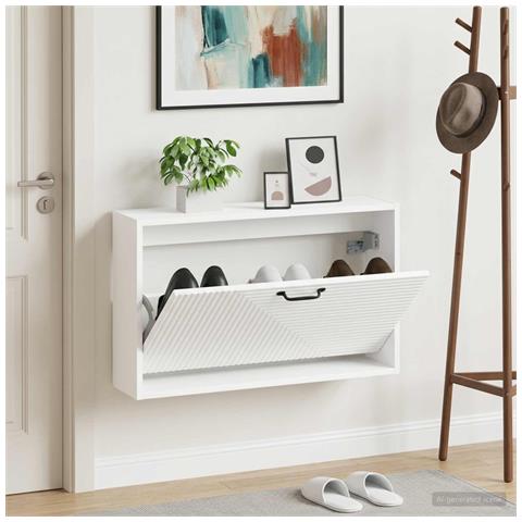 Mobiletto per Scarpe da Muro HAARLEM 71 x 17 x 43 cm Bianco - Foto 2