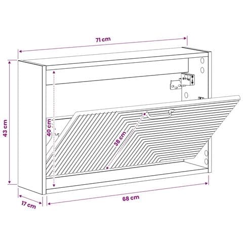 Mobiletto per Scarpe da Muro HAARLEM 71 x 17 x 43 cm Bianco - Foto 9