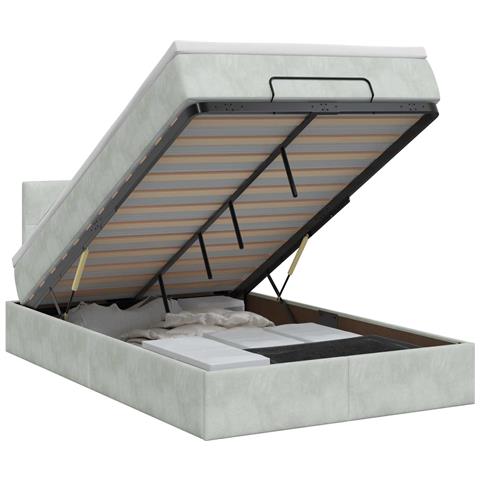 Letto ottomano con materasso Grigio Chiaro 120 x 190 cm Velluto - Foto 1