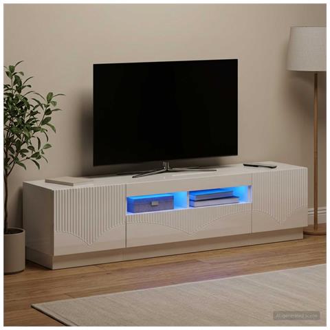 Mobile TV LED a 5 pezzi Bianco Lucido Legno ingegnerizzato - Foto 2