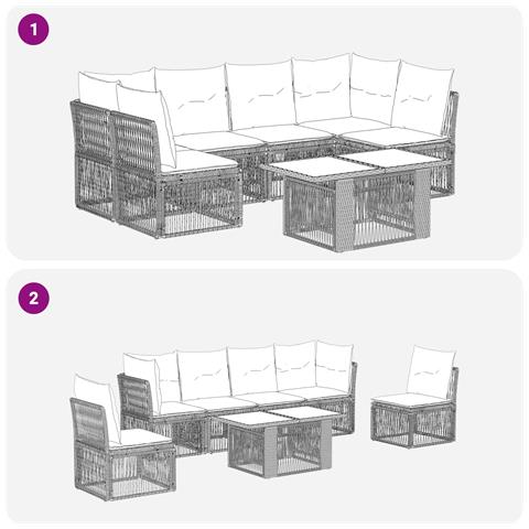 Set Divano da Giardino 7 pz Nero polyrattan - Foto 10