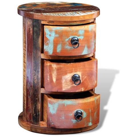 Armadietto In Legno Anticato Massello Rotondo Con 3 Cassetti - Foto 2