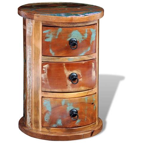 Armadietto In Legno Anticato Massello Rotondo Con 3 Cassetti - Foto 1