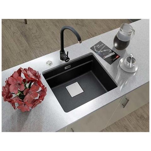 Lavello Sottotop Kubus 2 KNG 110-52 1 Vasca in Fragranite 52 x 42 cm Colore Nero - Foto 2
