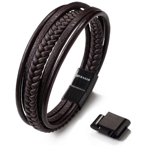 Braccialetto in Pelle Genuina Maschile, ""Braid"", 21cm, Marrone - Foto 1