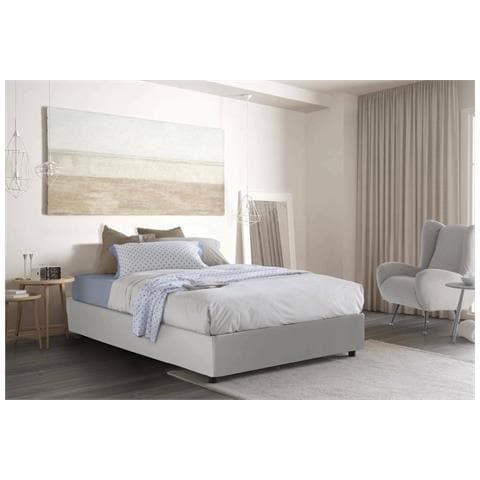 Letto contenitore Una piazza e mezza Silvia Sommier, Made in Italy, Letto con rivestimento in ecopelle, Apertura frontale, con materasso cm 120x190 incluso, Bianco - Foto 1