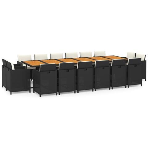 Set Da Pranzo Per Giardino 17 Pz Con Cuscini In Polyrattan Nero - Foto 1
