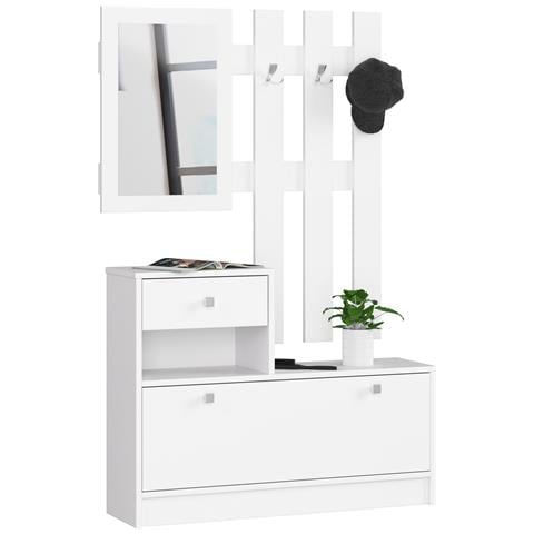 Scarpiera multiuso con appendiabiti, 90x25x170 cm, Colore Bianco - Foto 1