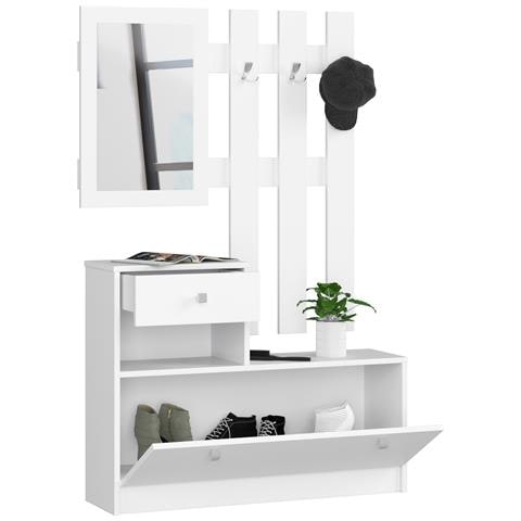 Scarpiera multiuso con appendiabiti, 90x25x170 cm, Colore Bianco - Foto 2