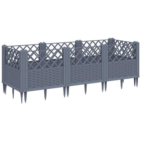 Fioriera Da Giardino Con Picchetti Grigia 123,5x43,5x43,5 Cm Pp - Foto 1